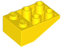 Brick Sloped Inverted 33° 3 x 2, No Connections between Studs, Ovoid Bottom Pin in Yellow