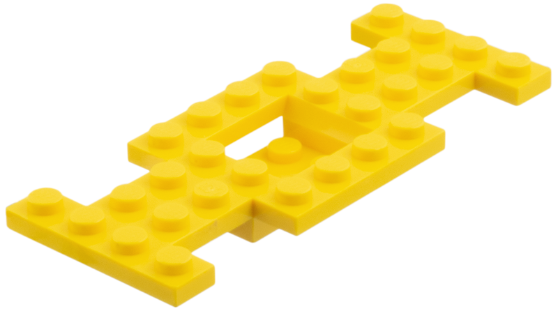 Vehicle Base 4 x 10 x 2/3 with 2 x 2 Recessed Center with Smooth Underside, 1 x 2 Cutouts, No Center Hole in Yellow