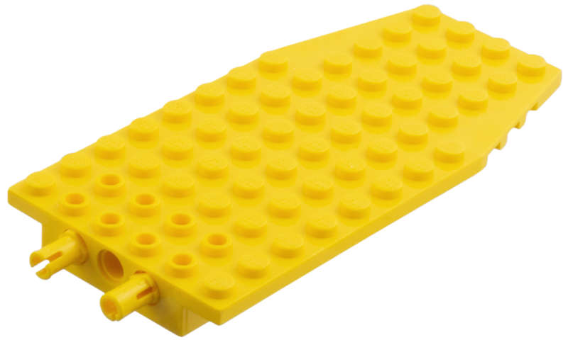 Wedge Plate 6 x 12 x 1 Cut Corners with 2 Fixed Rotatable Pins [aka 4 Juniors Wing Plate] in Yellow