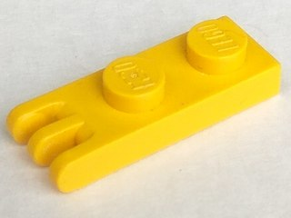 Hinge Plate 1 x 2 with 3 Fingers [Solid Studs] in Yellow