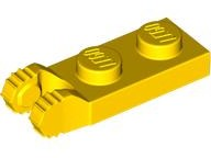 Hinge Plate 1 x 2 Locking with 2 Fingers On End, with Groove, 9 Teeth in Yellow