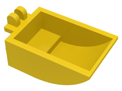 Construction Vehicle Bucket 2 x 3 Curved Bottom, Hollow, with Hinge 2 Fingers in Yellow