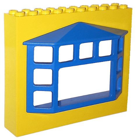 Fabuland, Building Wall 2 x 10 x 7 with Blue Bay Window in Yellow