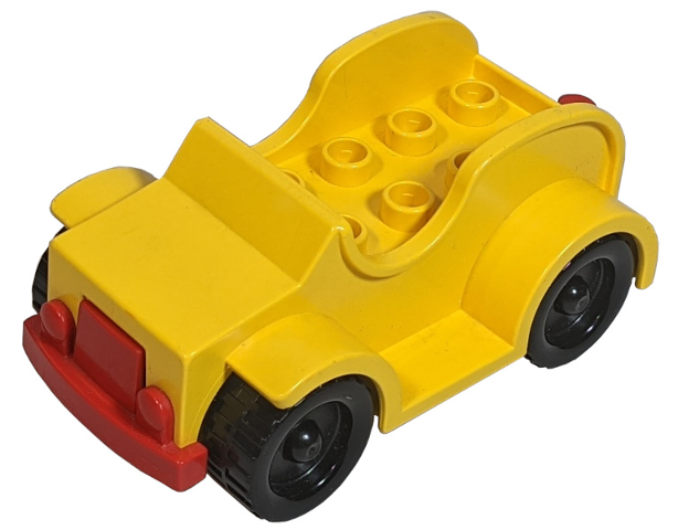 Duplo Car with 2 x 4 Studs and Running Boards, Red Bumper, Black Wheels in Yellow