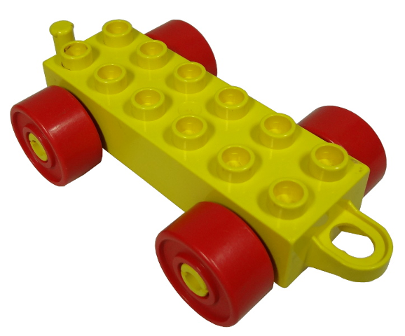 Duplo Car Base 2 x 6 with Red Wheels and Old Style Closed Hitch End in Yellow