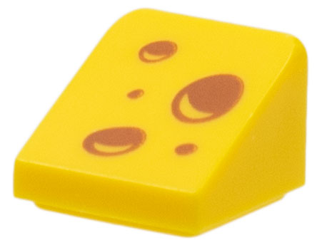 Brick Sloped 30° 1 x 1 x 2/3 with Cheese Holes Print in Yellow