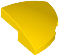 Brick Round Corner, Curved 2 x 2 x 2/3 Quarter Circle With 1 x 1 Bottom Cutout in Yellow