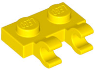 Plate Special 1 x 2 with Clips Horizontal [Open O Clips] in Yellow