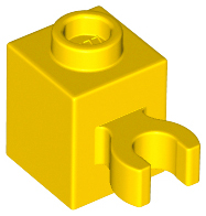 Brick Special 1 x 1 with Clip Vertical [Open O Clip, Hollow Stud] in Yellow