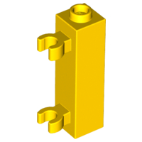 Brick Special 1 x 1 x 3 with 2 Clips Vertical [Hollow Stud, Open O Clips] in Yellow