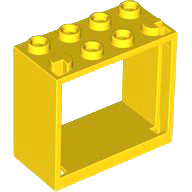 Window 2 x 4 x 3 Frame with Hollow Studs in Yellow