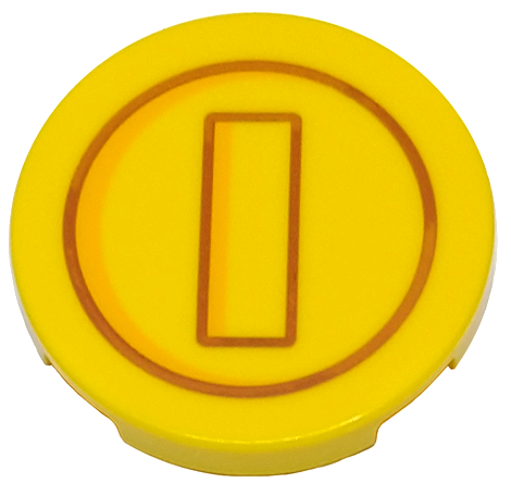 Tile Round 3 x 3 with Dark Red Circle, Rectangle print (Mario Coin) in Yellow