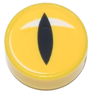 Tile Round 1 x 1 with Black Animal Eye print in Yellow