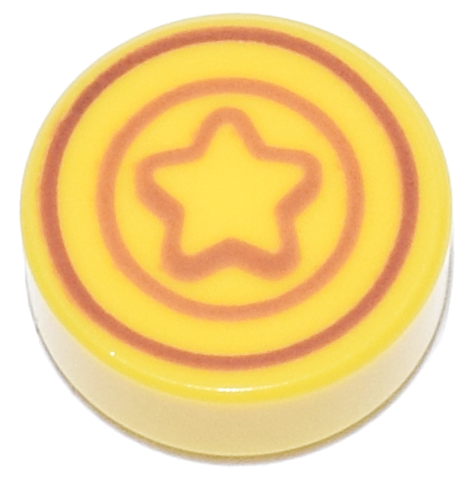 Tile Round 1 x 1 with Coin, Star print in Yellow