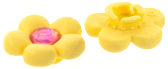 Clikits Icon, Flower 2 x 2 Small, 5 Petals with Pin [Frosted] Trans-Pink Center Facet Gem in Light Yellow