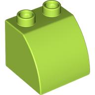 Duplo Brick 2 x 2 x 1 1/2 with Curved Top in Lime