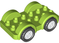 Duplo Car Base 2 x 6 - 4 White Wheels with Black Tires on 4 Fixed Axles in Lime