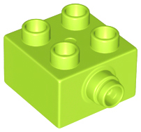 Duplo Brick 2 x 2 - Grooved Pin on Side in Lime