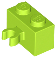 Brick Special 1 x 2 with Vertical Clip [Open O Clip] in Lime