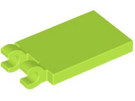 Tile Special 2 x 3 with 2 Clips without Tab between Clips in Lime