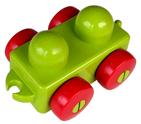 Primo Wheel Base 1 x 2 with Hitches and Red Wheels in Lime