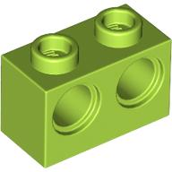 Technic Brick 1 x 2 [2 Pin Holes] in Lime