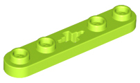 Technic Plate 1 x 5 with Smooth Ends, 4 Studs and Centre Axle Hole in Lime