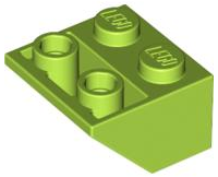 Brick Sloped Inverted 45° 2 x 2 [Ovoid Bottom Pin, Bar-sized Stud Holes] in Lime