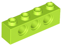 Technic Brick 1 x 4 [3 Pin Holes] in Lime