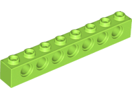 Technic Brick 1 x 8 [7 Pin Holes] in Lime