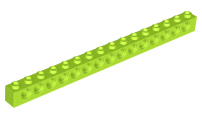 Technic Brick 1 x 16 [15 Pin Holes] in Lime