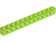 Technic Brick 1 x 12 [11 Pin Holes] in Lime