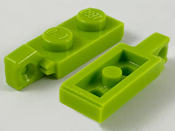 Hinge Plate 1 x 2 Locking with 1 Finger On End, with Groove in Lime