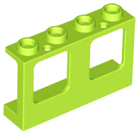 Window 1 x 4 x 2 Plane, Hollow Studs, Single Hole Top and Bottom for Glass in Lime