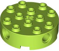 Brick Round 4 x 4 with 4 Side Pin Holes and Center Axle Hole in Lime