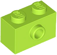 Brick Special 1 x 2 with 1 Center Stud on 1 Side, Bottom Stud Holder in Lime