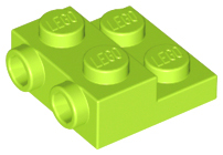 Plate Special 2 x 2 x 2/3 with Two Studs On Side and Two Raised [Solid Anti-stud] in Lime