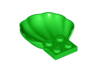 Animal Body Part, Clam / Scallop Half Shell with 4 Studs in Bright Green