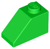 Brick Sloped 45° 2 x 1 with Bottom Pin in Bright Green