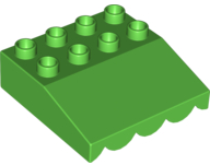 Duplo Roofpiece Slope 33 4 x 4 with Awning Overhang with 9 Bottom Tubes in Bright Green