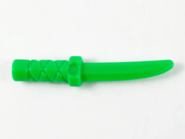Weapon Dagger / Knife with Flat Hilt End and Curved Blade, Cross Hatched Grip in Bright Green