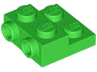 Plate Special 2 x 2 x 2/3 with Two Studs On Side and Two Raised [Half Hollow Anti-stud] - Updated Version in Bright Green