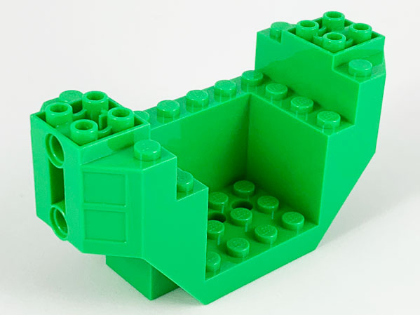 Wedge Brick Special 4 x 10 x 4 with 3 x 4 Recessed and Pin Holes- Plane Bottom in Bright Green