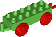 Duplo Train Chassis 2 x 6 with Red Train Wheels and Moveable Hook in Bright Green