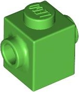 Brick Special 1 x 1 with Studs on 2 Sides in Bright Green