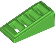Brick Sloped 18° 2 x 1 x 2/3 with 4 Slots / Grate in Bright Green