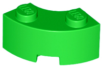 Brick Round Corner 2 x 2 Macaroni with Stud Notch and Reinforced Underside [New Style] in Bright Green