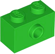 Brick Special 1 x 2 with 1 Center Stud on 1 Side, Bottom Stud Holder in Bright Green