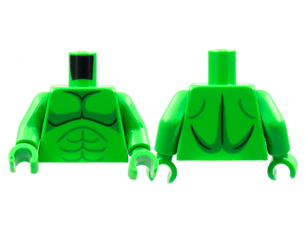 Torso Bare Chest with Black and Green Muscles Outline Pattern / Bright Green Arms / Bright Green Hands, Bright Green
