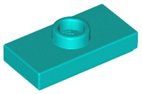 Plate Special 1 x 2 with 1 Stud with Groove and Inside Stud Holder (Jumper) in Dark Turquoise